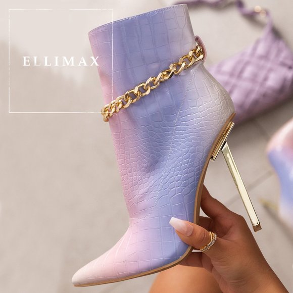 Cape Robbin Shoes - NEW🔥Embossed Multi-Color Pointy Toe Ankle Booties Boot Gold Chain Stiletto Heel